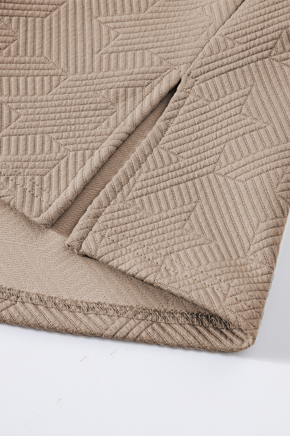 Stylish Pale Khaki V Neck Top with Textured Fabric and Split Detail - Detail View 6