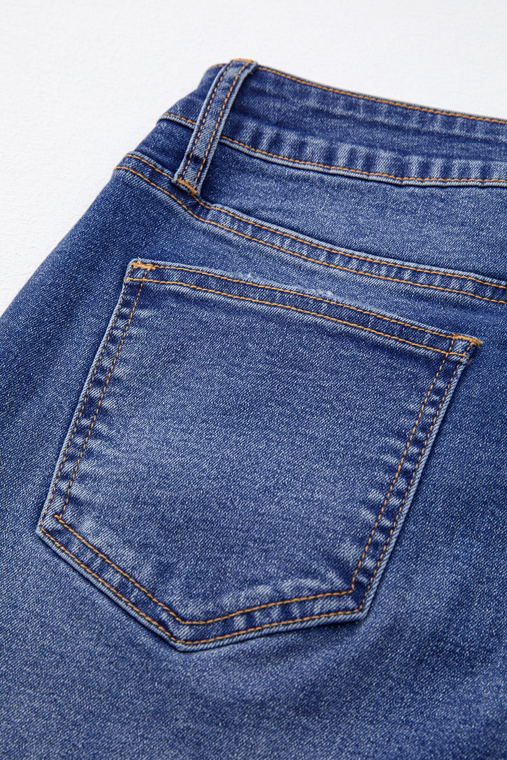 Women's High Waist Cropped Jeans – Dark Blue Whiskered Wash Raw Hem Denim Pants - Detail View 7