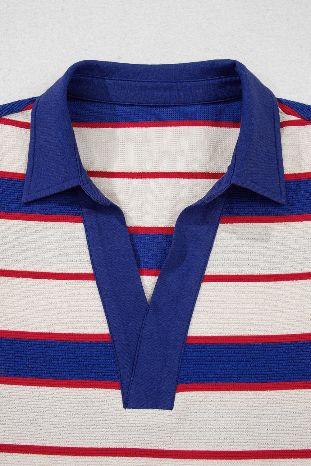 Stylish Long Sleeve Blue Stripe Color Block Polo Sweatshirt for Women - Detail View 6