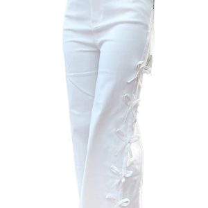 Women's White Bow Knot Detail Wide Leg Jeans – Casual Daily Wear with Southern Belle Flair