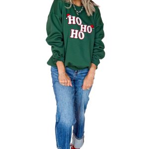 Women's Evergreen Embroidered Letter Christmas Sweatshirt – Casual Daily Wear with Festive Slogan Print - Main View