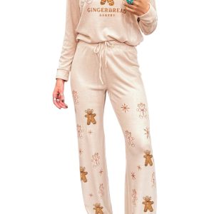 Women's Jet Stream Gingerbread Bakery Christmas Print 2-Piece Lounge Set – Cozy Long Sleeve Casual Homewear for Fall Evenings - Main View