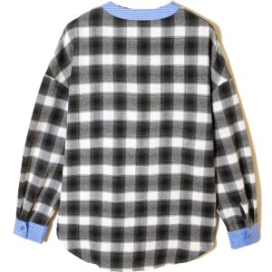 Women's Black Striped Plaid Blouse – Casual Long Sleeve Daily Wear