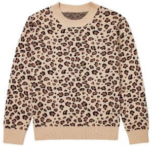 Women's Khaki Leopard Print Dolman Sleeve Sweater for Daily Wear