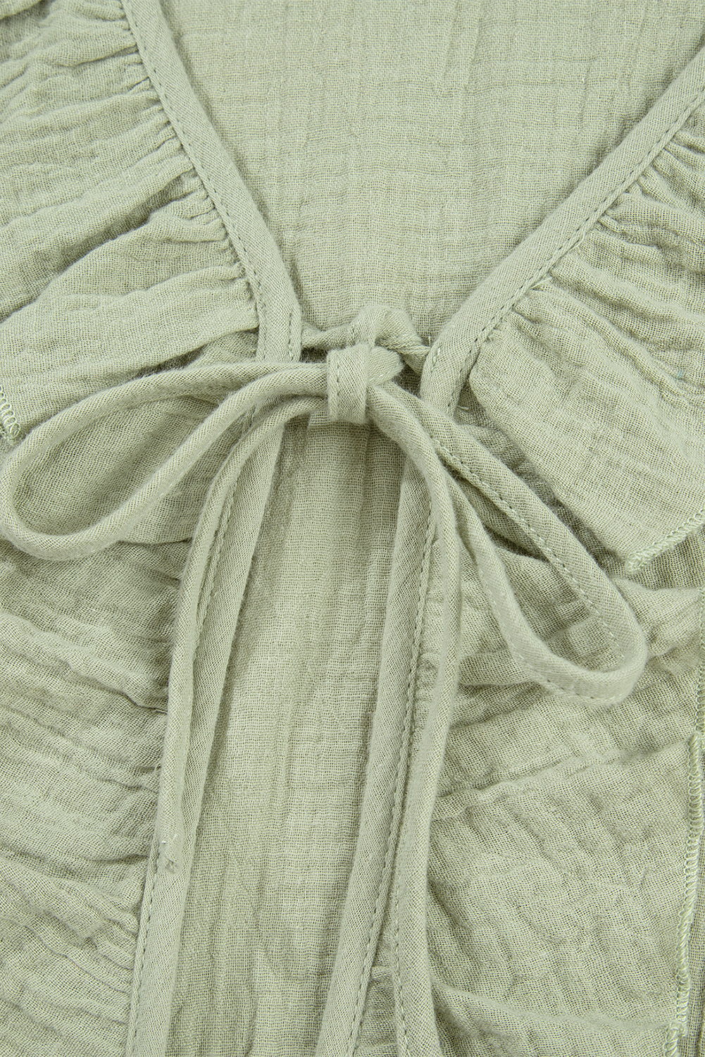 Elegant Long Sleeve Gauze Blouse in Solid Green - Ideal for Spring, Fall, and Beach Vacation - Detail View 19