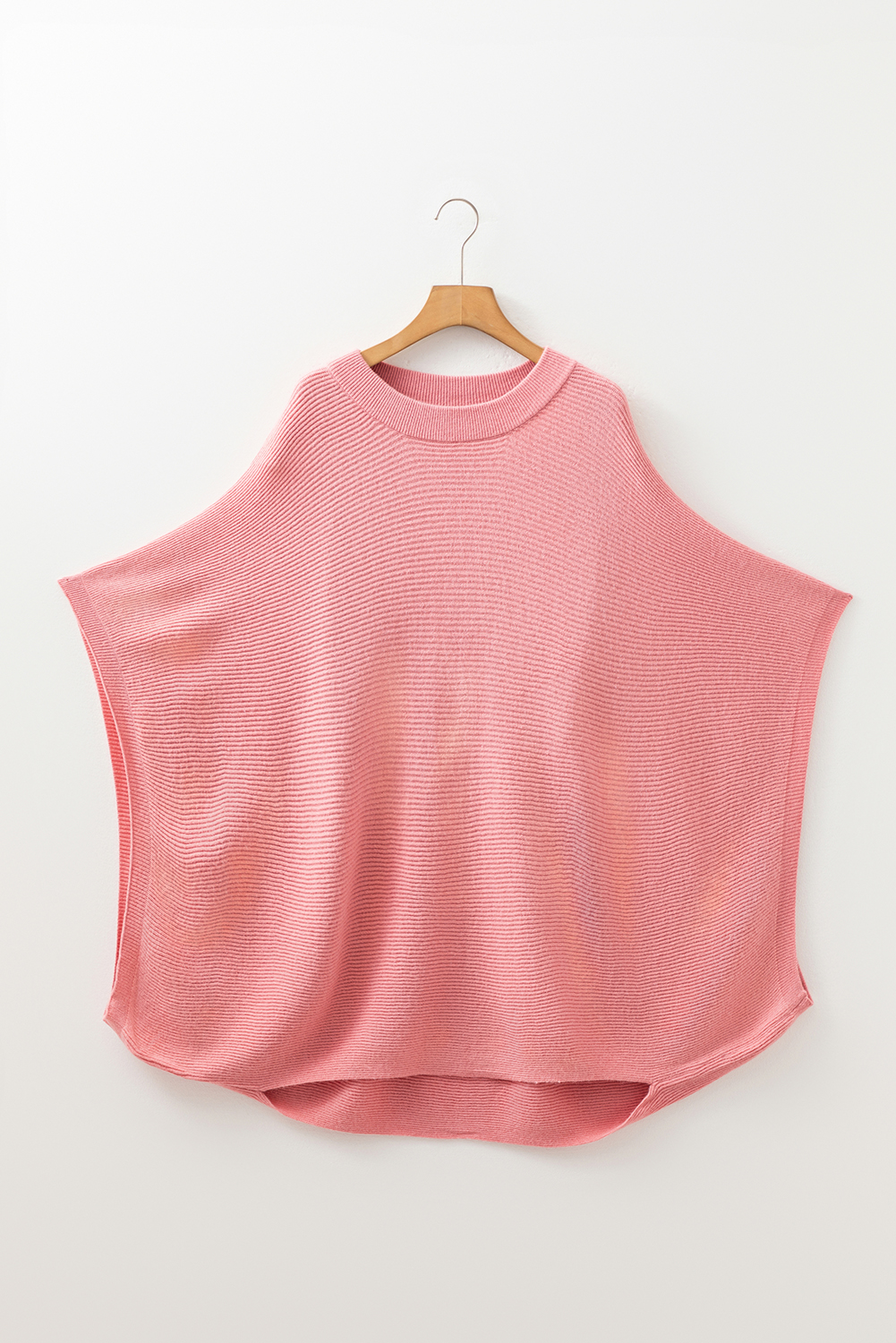 Casual Light Pink Solid Color Sweater - Half Sleeve Poncho Design - Detail View 6