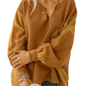 Women's Multicolor Oversized Patchwork Sweatshirt - High Low Design with Split Neck - Main View