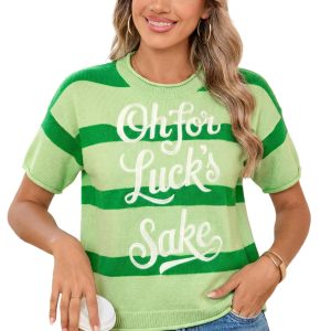 Women's Green Stripe 'Oh for Luck's Sake' St. Patrick's Day Short Sleeve Sweater