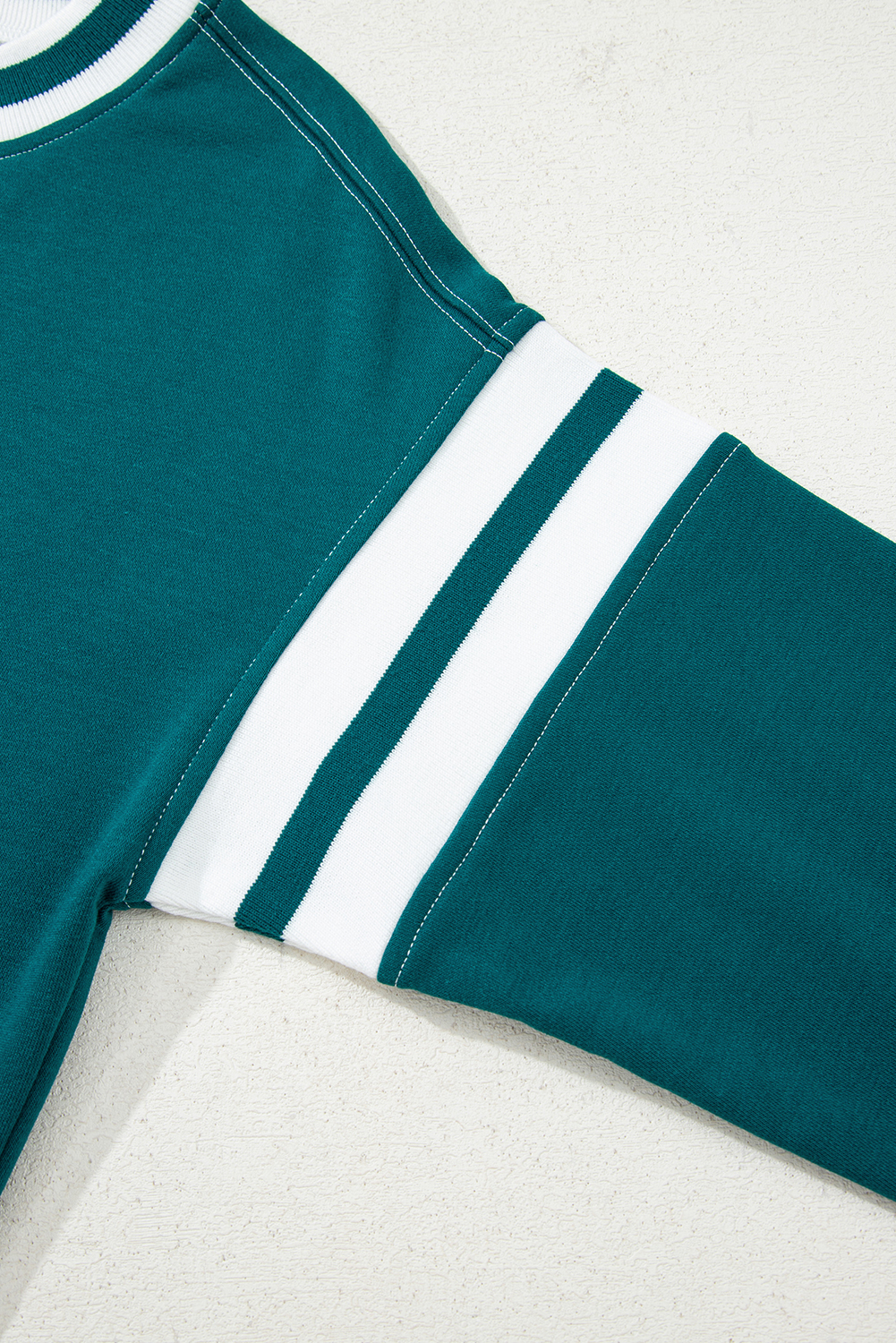 Women's Sweatshirt, Blackish Green, Contrast Striped, Patchwork, Drop Shoulder, Cropped, Casual Style, Daily Wear, Long Sleeve, Comfortable, Versatile Fashion, Fall & Autumn, Easy to Style, Tops & Hoodies - Detail View 12