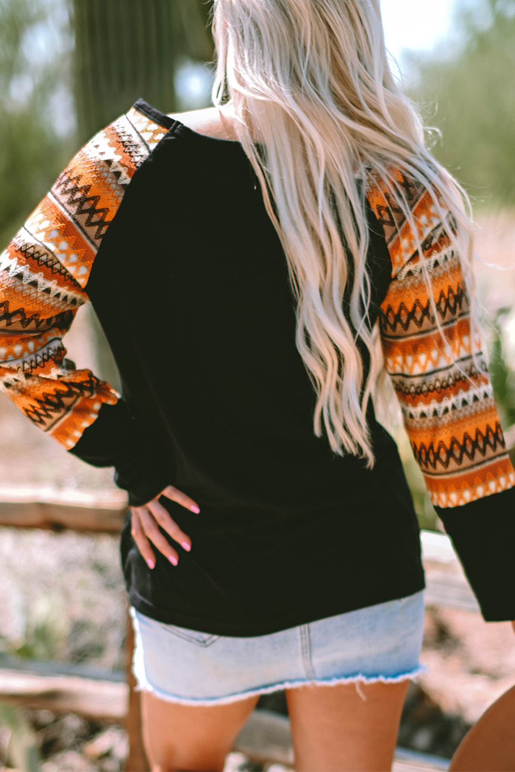 Women's T-Shirt, Orange, Pumpkin Graphic, Geo Print, Raglan Sleeve, Long Sleeve, Casual Style, Fall Collection, Daily Wear, Comfortable, Striped Pattern, Round Neck, Colorblock, Shift Silhouette - Detail View 8