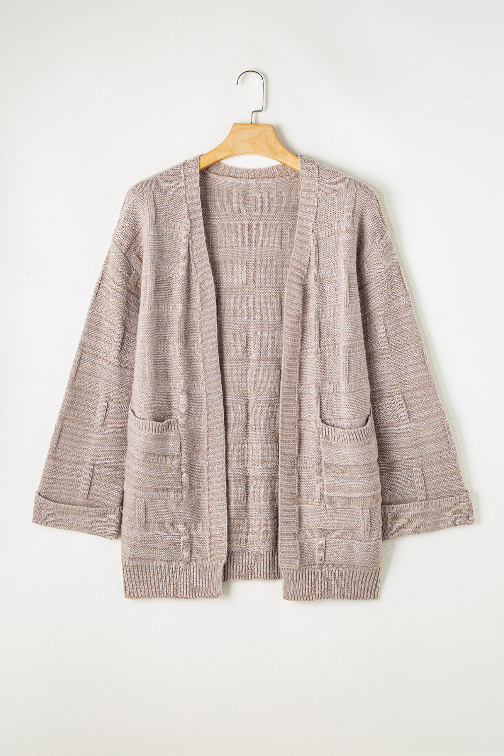 Chic Delicacy Textured Knit Open Front Cardigan with Pockets - Oversized Comfort - Detail View 9