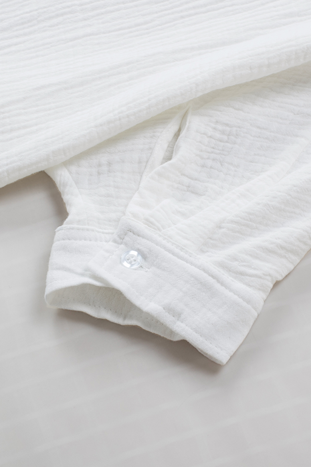 Comfortable and Stylish White 3/4 Sleeve Shirt for Daily Wear - Textured Cotton Gauze - Detail View 15