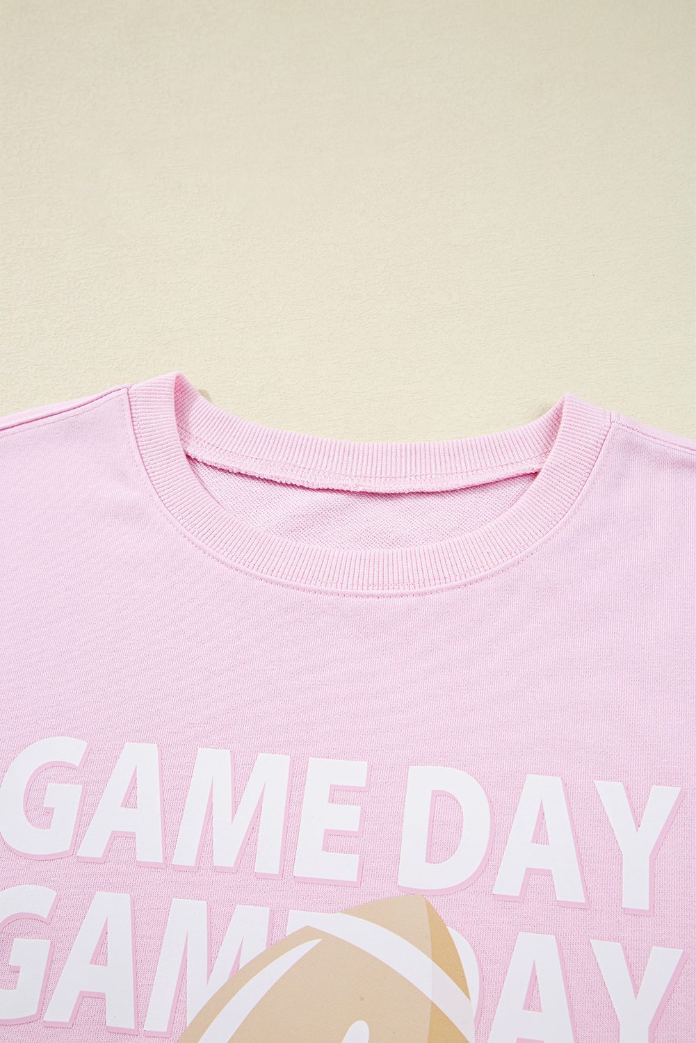 Trendy Pink Round Neck Long Sleeve Sweatshirt with GAME DAY Slogan - Detail View 6