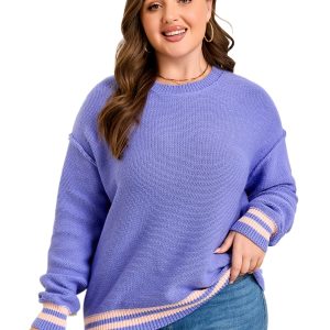 Women's Wisteria Striped Trim Loose Knit Sweater for Daily Wear