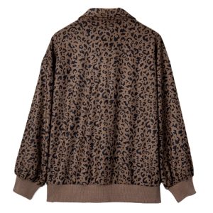 Women's Brown Leopard Print Corduroy Sweatshirt – Cozy Quarter Zip for Daily Wear