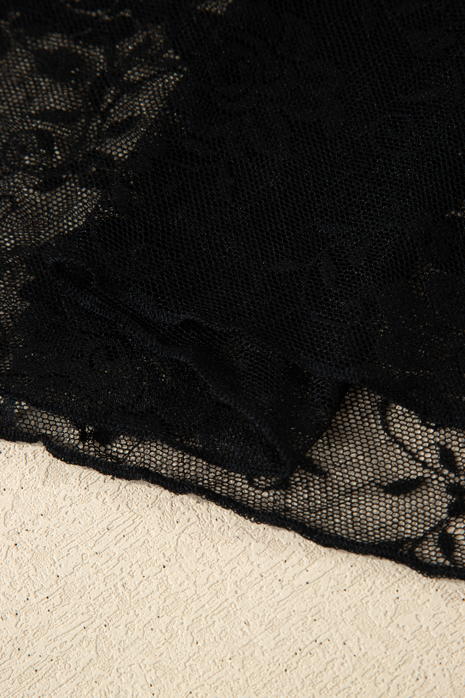 Women's Plus Size Floral Mesh Long Sleeve Top – Black Lace Sheer Blouse, Stand Neck Feminine Style - Detail View 7