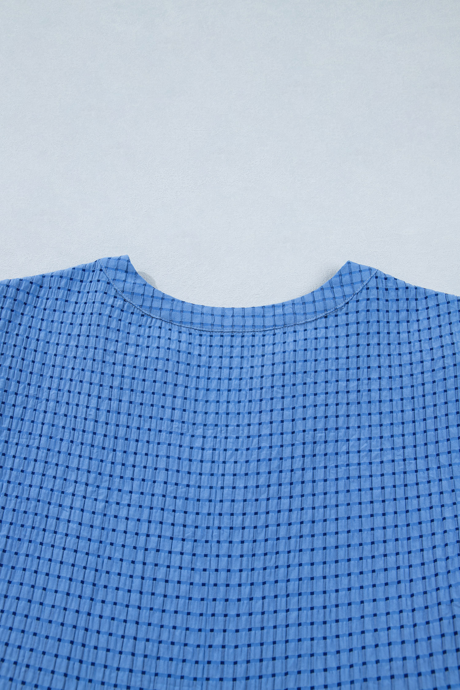 Dusk Blue Gingham Midi Dress for Women – Short Sleeve Tiered Casual Summer Style - Image 12