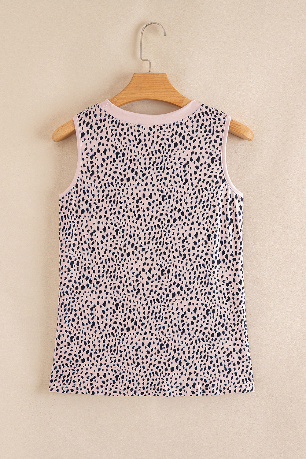 Women's Apricot Leopard Print Round Neck Sleeveless Tank Top for Casual Summer Wear - Detail View 5