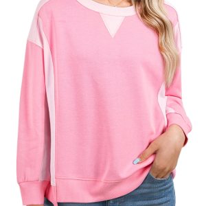 Bonbon Women's 2-Tone Color Block Patchwork Drop Shoulder Sweatshirt - Main View