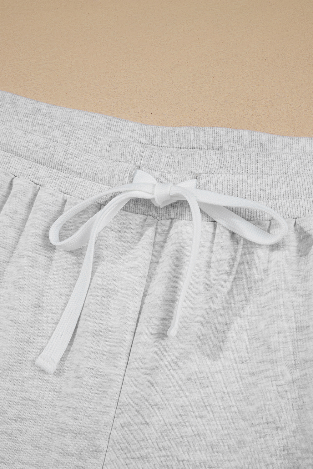 Plus Size Outfit, Light Grey, Casual Set, Colorblock, Pullover, High Waist Shorts, Daily Wear, Fall Fashion, Autumn Style, Comfortable, Stylish, Patchwork Pattern, Long Sleeve, Shift Silhouette - Detail View 12