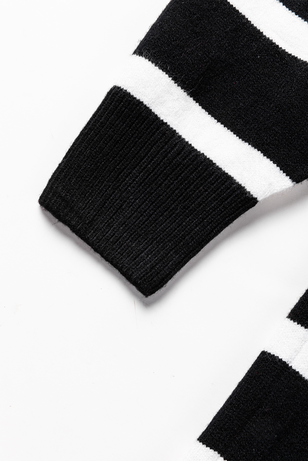 Women's Mini Dress, Black Striped Dress, O-Ring Zip Collar, Casual Style, V Neck, Long Sleeve, Loose Fit, Sweater Dress, Daily Wear, Fall Fashion, Comfortable Dress, Versatile Style, Sheath Silhouette - Detail View 16