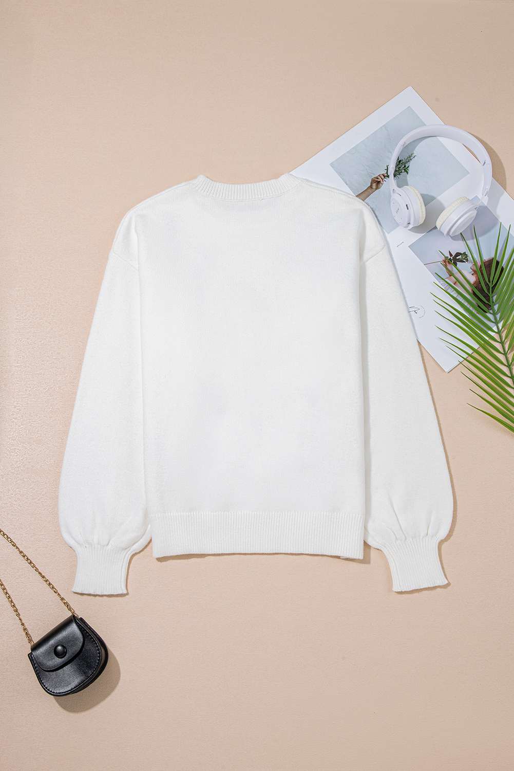 Women's White Tinsel Western Graphic Crew Neck Sweater with Horseshoe Star Print - Detail View 5