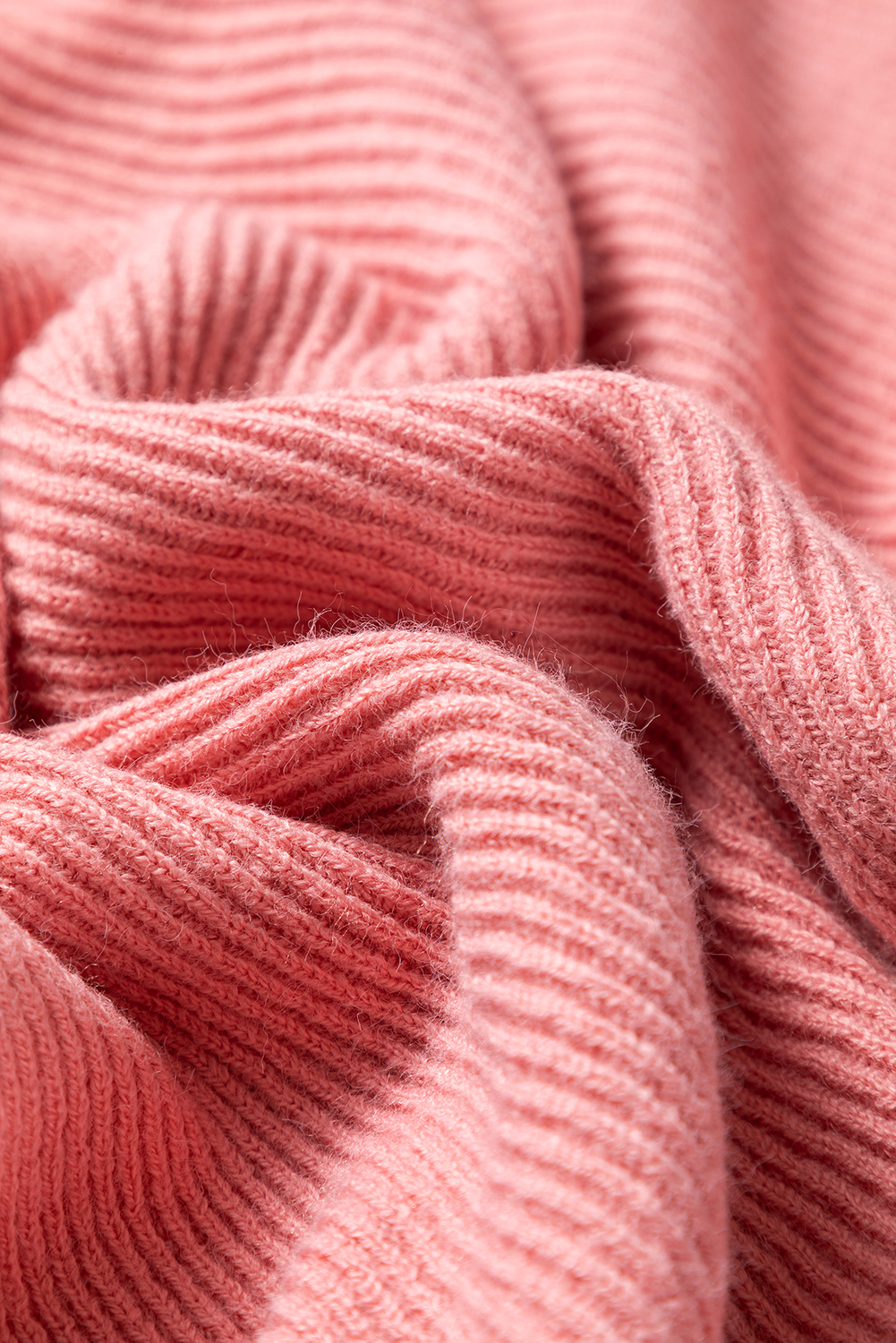 Plus Size Sweater, Light Pink, Ribbed Knit, Half Sleeve, Poncho Style, Casual, Daily Wear, Solid Color, Comfortable, Fall Fashion, Autumn Outfit, Women's Sweater, Round Neck, Shift Silhouette - Detail View 8