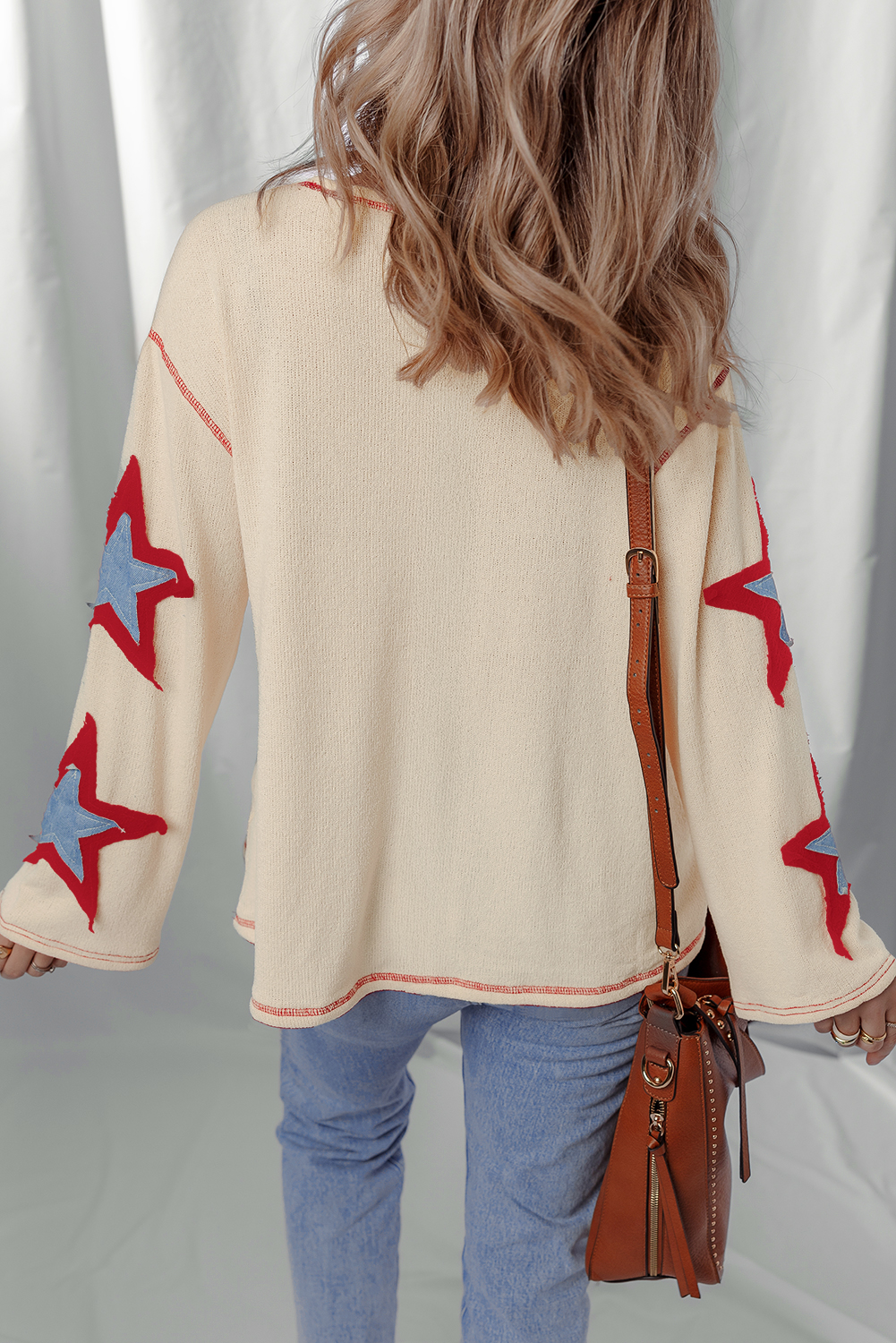 Versatile Long Sleeve Shirt: Stylish Beige Star Pattern Top for Daily Wear - Detail View 3