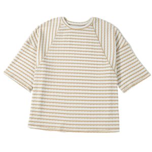 Women's Plus Size Striped Half Sleeve Top – Textured Patchwork Round Neck Casual Shirt - Main View