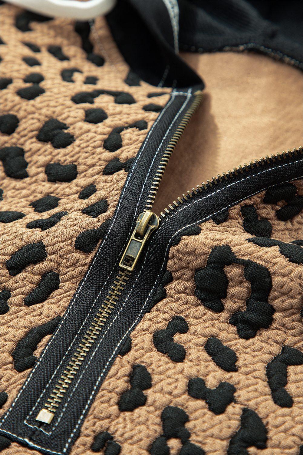 Casual Long Sleeve Leopard Print Hoodie for Women – Trendy Quarter Zip Pullover - Detail View 8