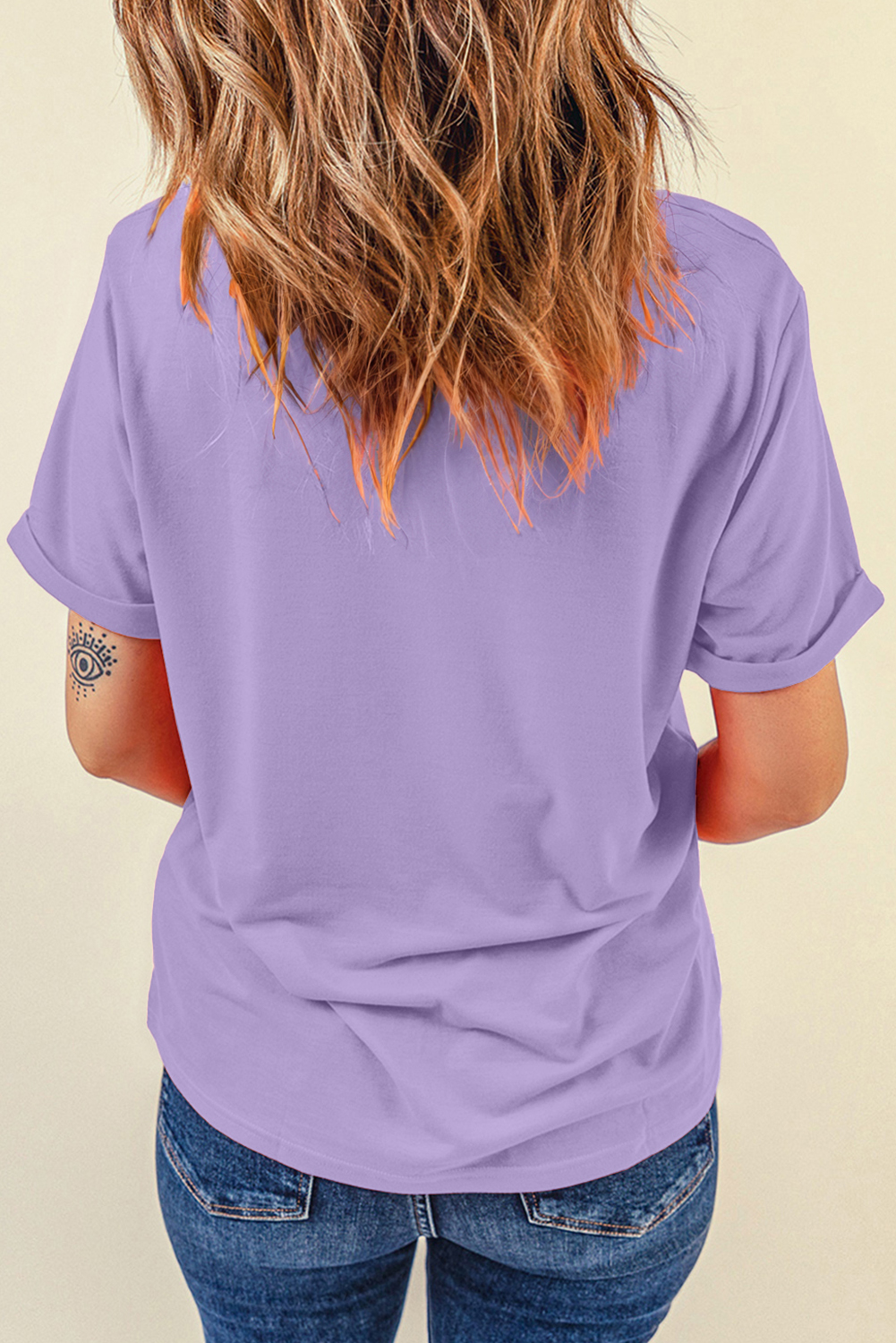 Fun and Trendy Women's Halloween Graphic Tee - Wisteria Color & Round Neck - Detail View 7
