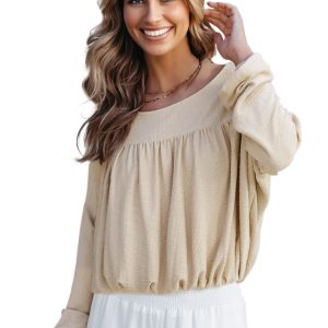Women's Jet Stream Textured Pleated Knit Top – Casual Long Sleeve for Office & Daily Wear - Main View