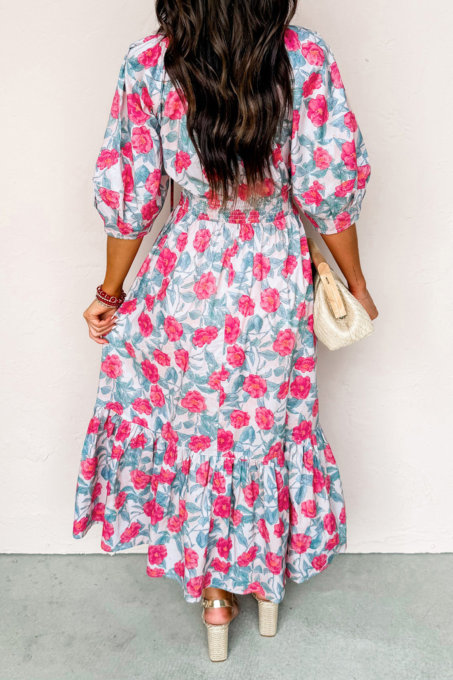Women's Casual Floral Print Long Dress – Elegant High Waist A-Line Summer Dress for Easter & Daily Wear - Detail View 3