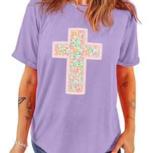 Wisteria Floral Cross Tee for Women – Casual Christian Style for Easter Celebrations