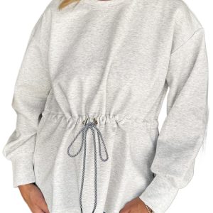 Women's Light Grey Drawstring Tunic Sweatshirt – Casual Daily Wear