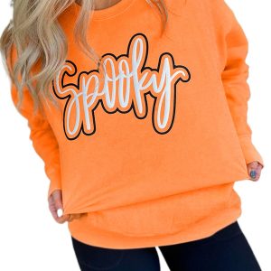 Grapefruit Orange Halloween Graphic Crew Neck Sweatshirt for Women - Main View
