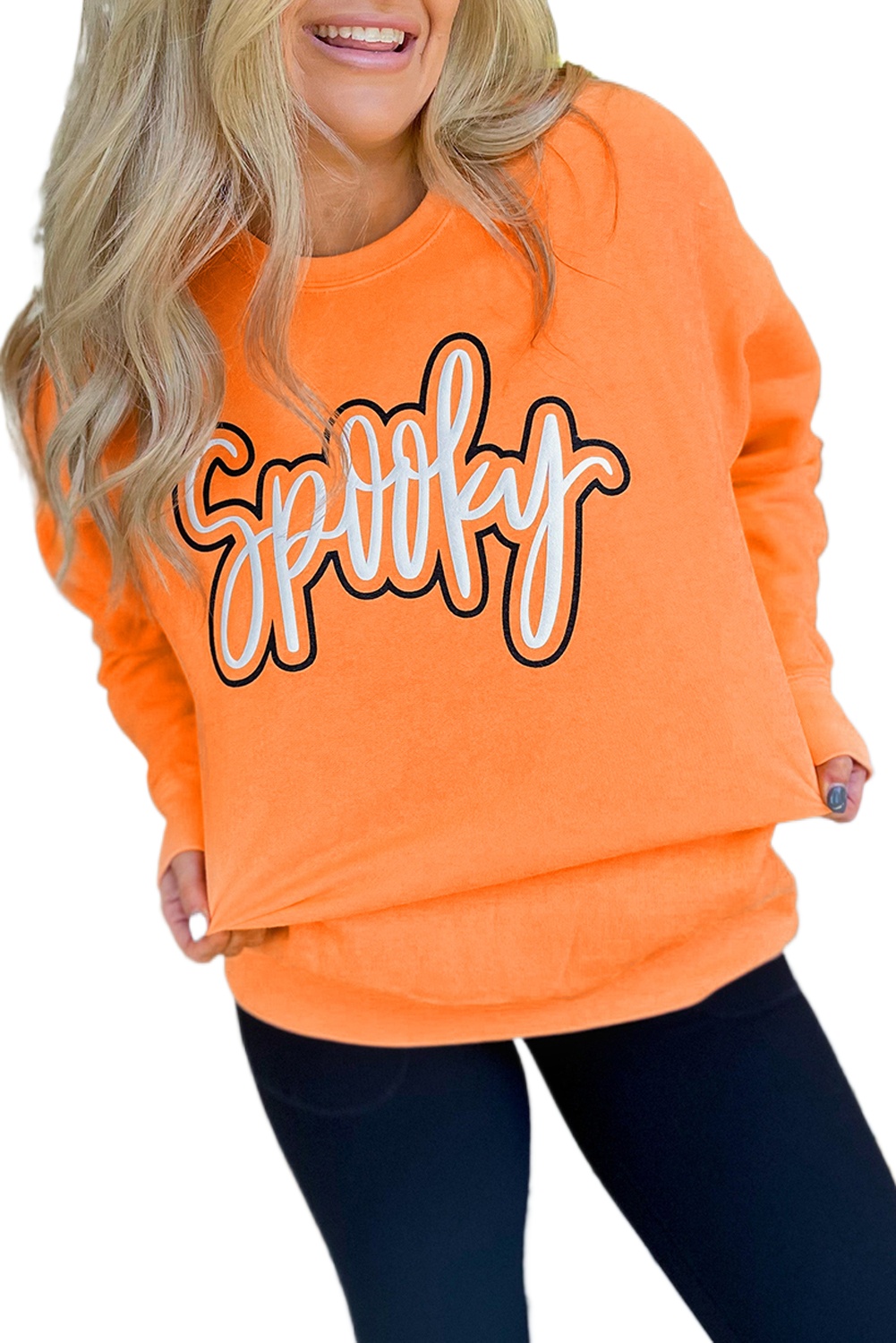 Grapefruit Orange Halloween Graphic Crew Neck Sweatshirt for Women - Main View