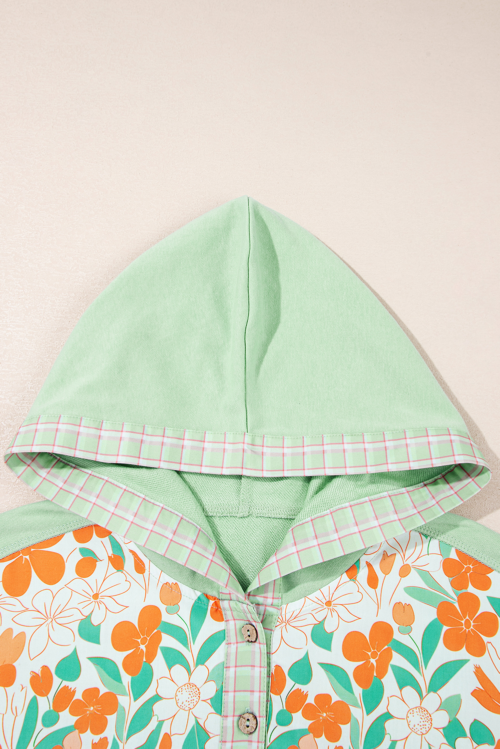 Casual Clearly Aqua Floral Patchwork Hoodie with Lace Detail - Perfect for Fall - Detail View 18