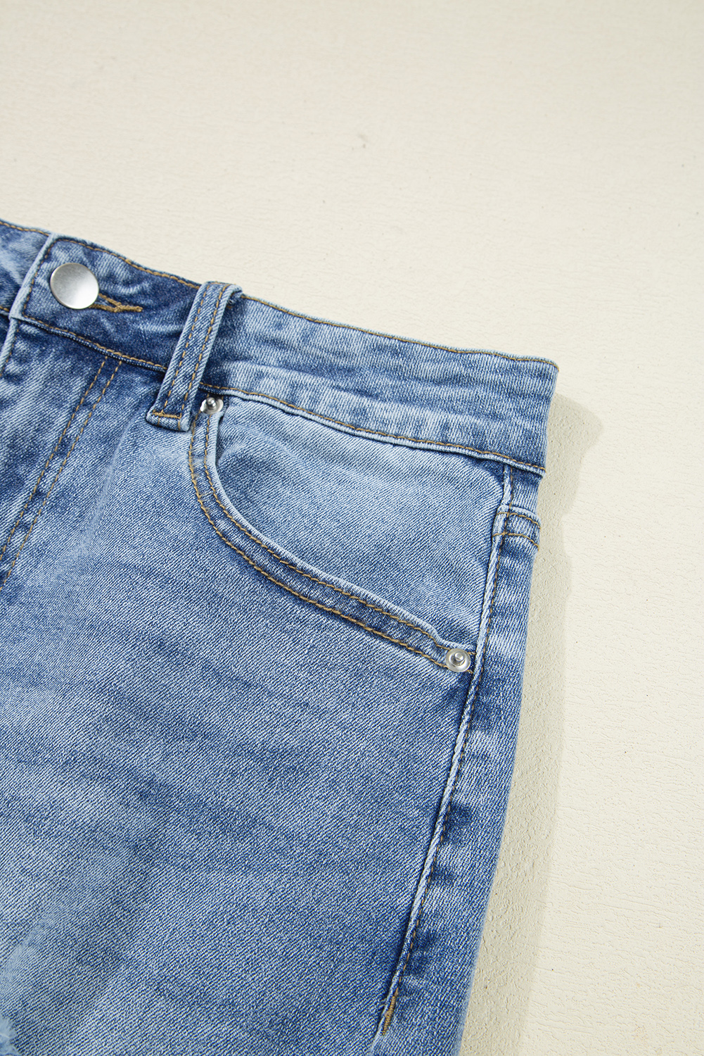 Myosotis Blue Irregular Distressed Bottom Denim Midi Skirt - Casual High Waist Design - Detail View 9