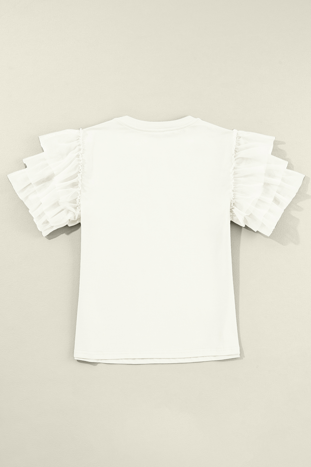 Stylish Women's White Tulle Ruffle Sleeve Blouse for Casual Summer Wear - Detail View 9