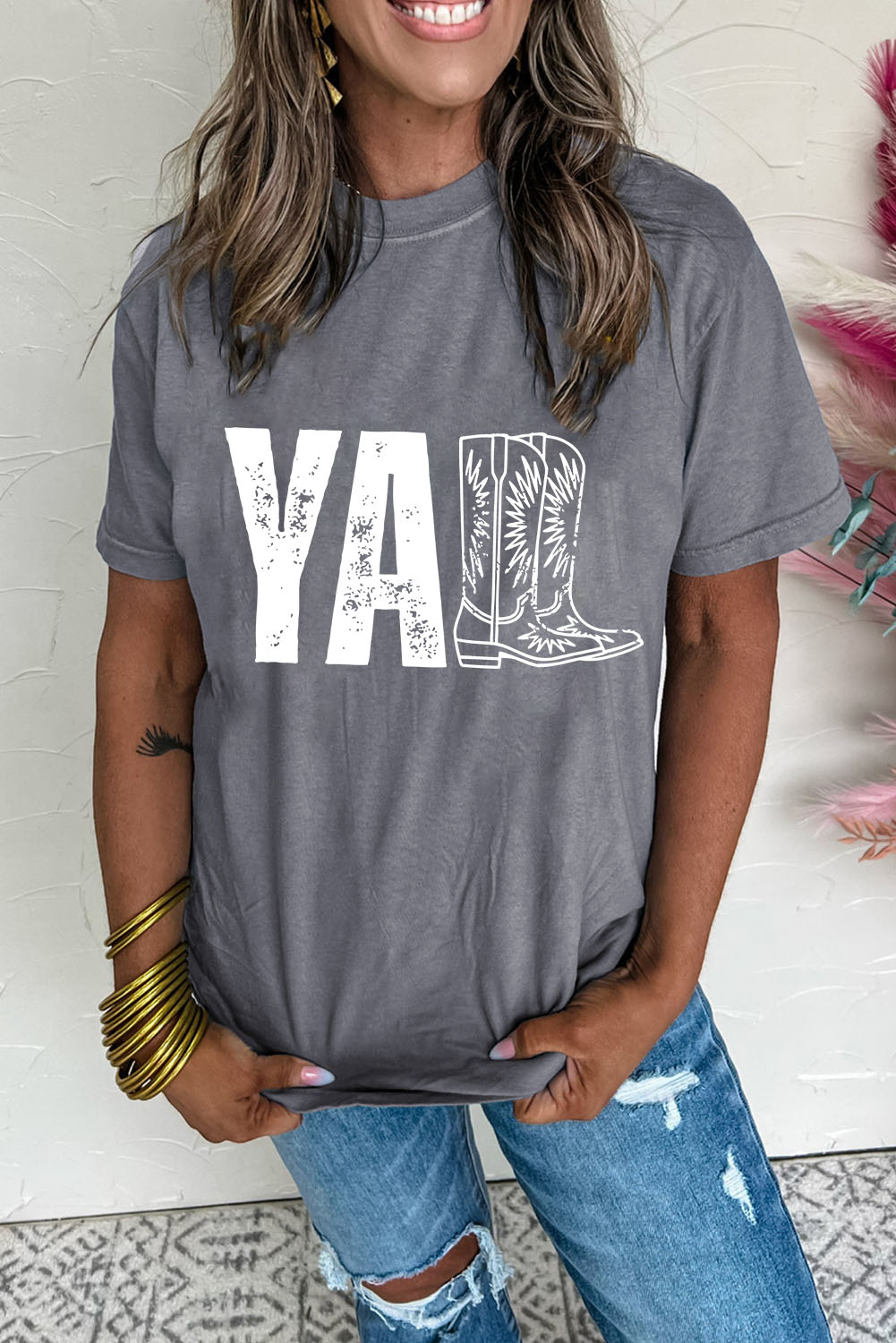 Comfortable Short Sleeve Slogan T-Shirt - Perfect for Western Fashion Lovers - Detail View 3