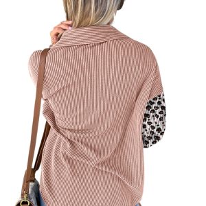Women's Dark Khaki Leopard Patched Twisted Ribbed Casual Shacket - Main View