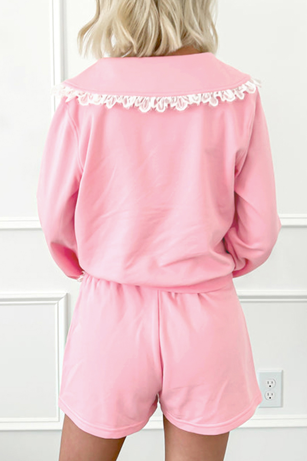 Stylish Southern Belle Long Sleeve Pink Sweatshirt with High Waist Skirt Set - Detail View 2