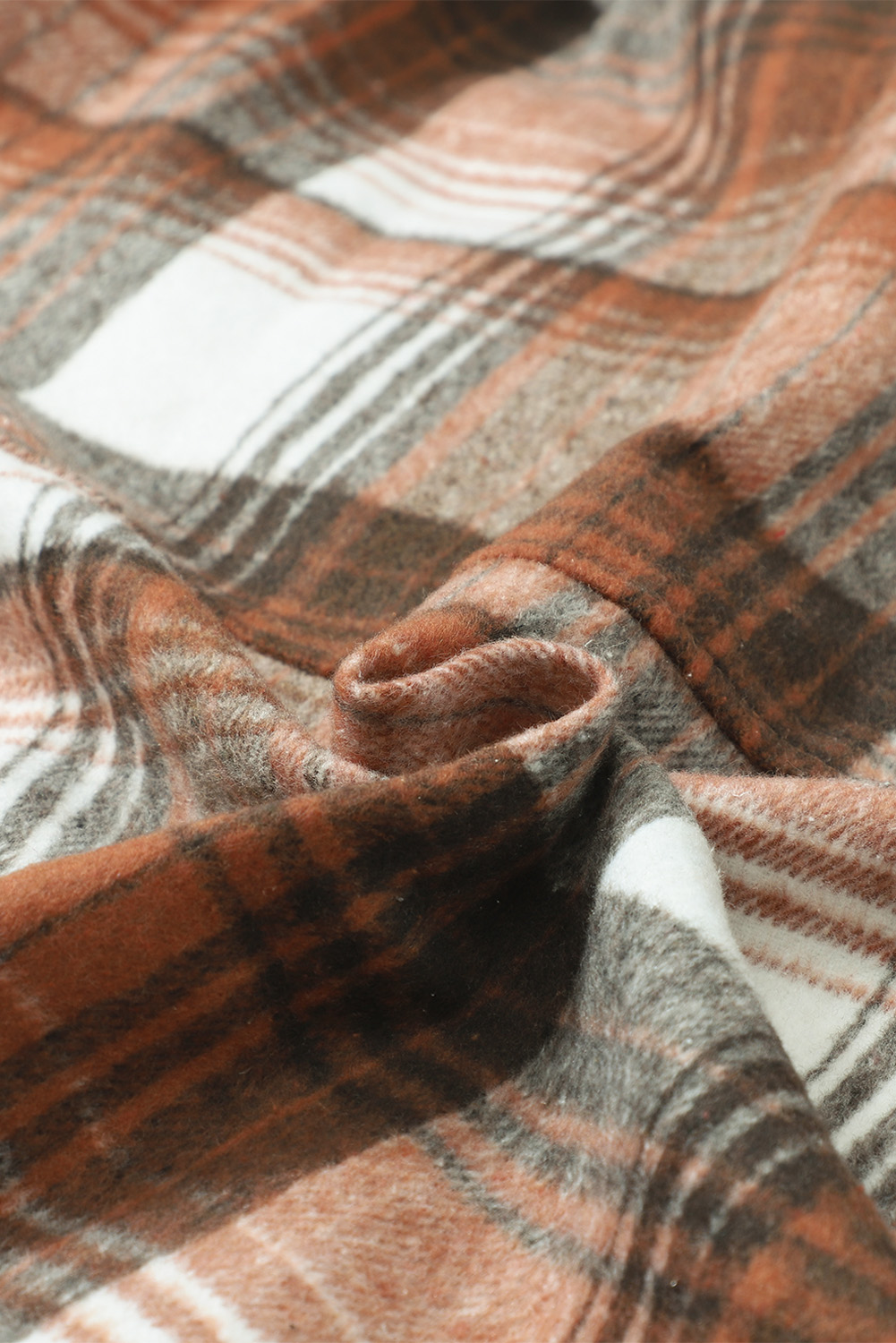 Versatile Brown Plaid Button-Up Shacket - Perfect for Autumn Fashion - Detail View 15