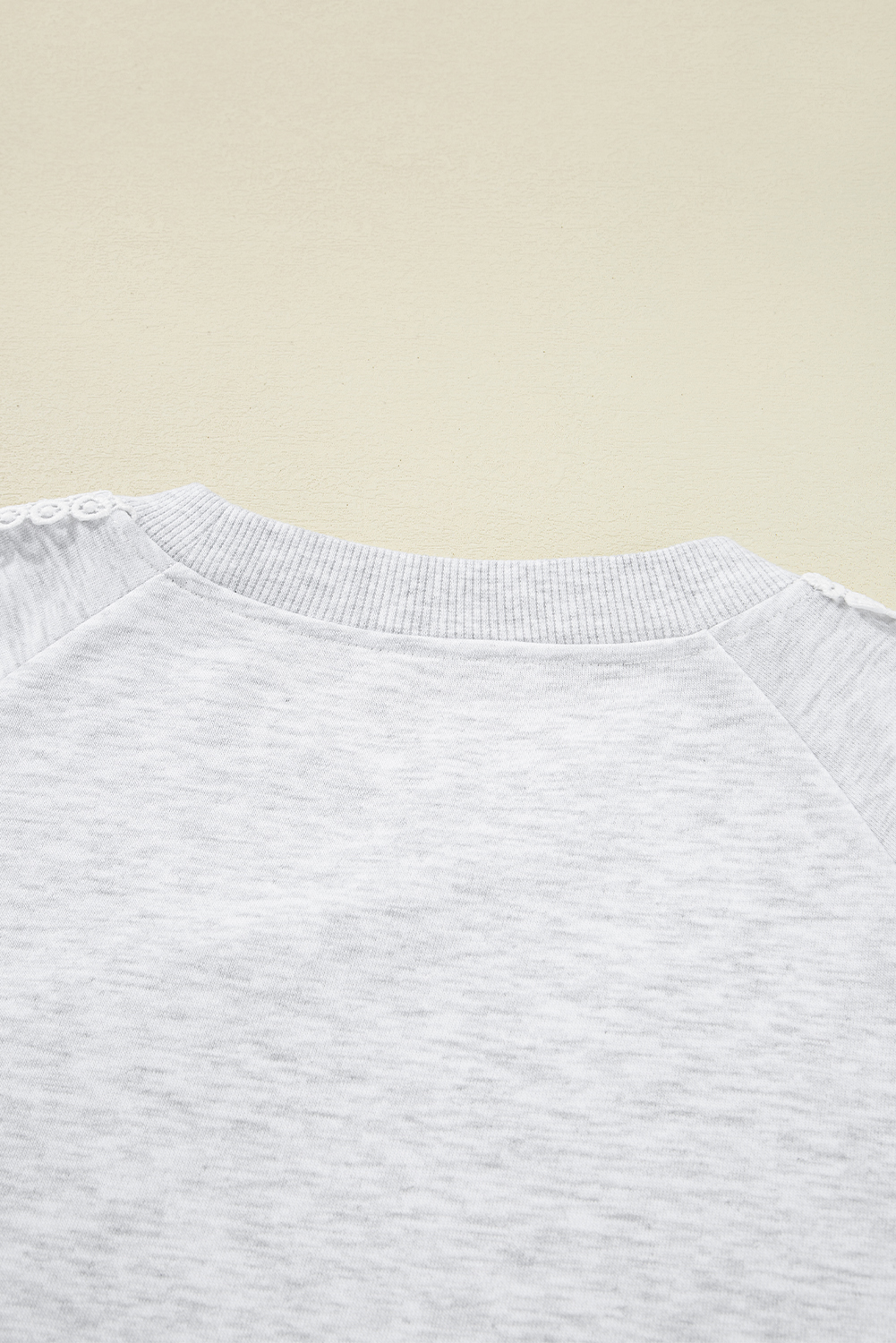 Women's Sweatshirt, Light Grey, Lace Patchwork, Raglan Sleeves, Crew Neck, Casual Wear, Comfortable Fit, Daily Wear, Spring Fashion, Fall Fashion, Versatile Style, Tops, Sweatshirts & Hoodies - Detail View 8