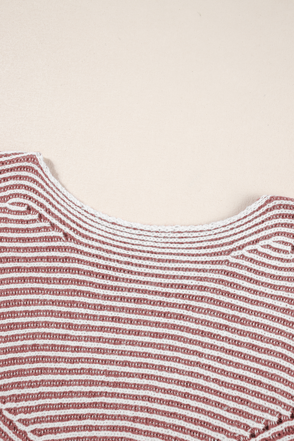 Casual Women's Red Dahlia Striped Print Ribbed Knit Boat Neck Sweater - Detail View 13