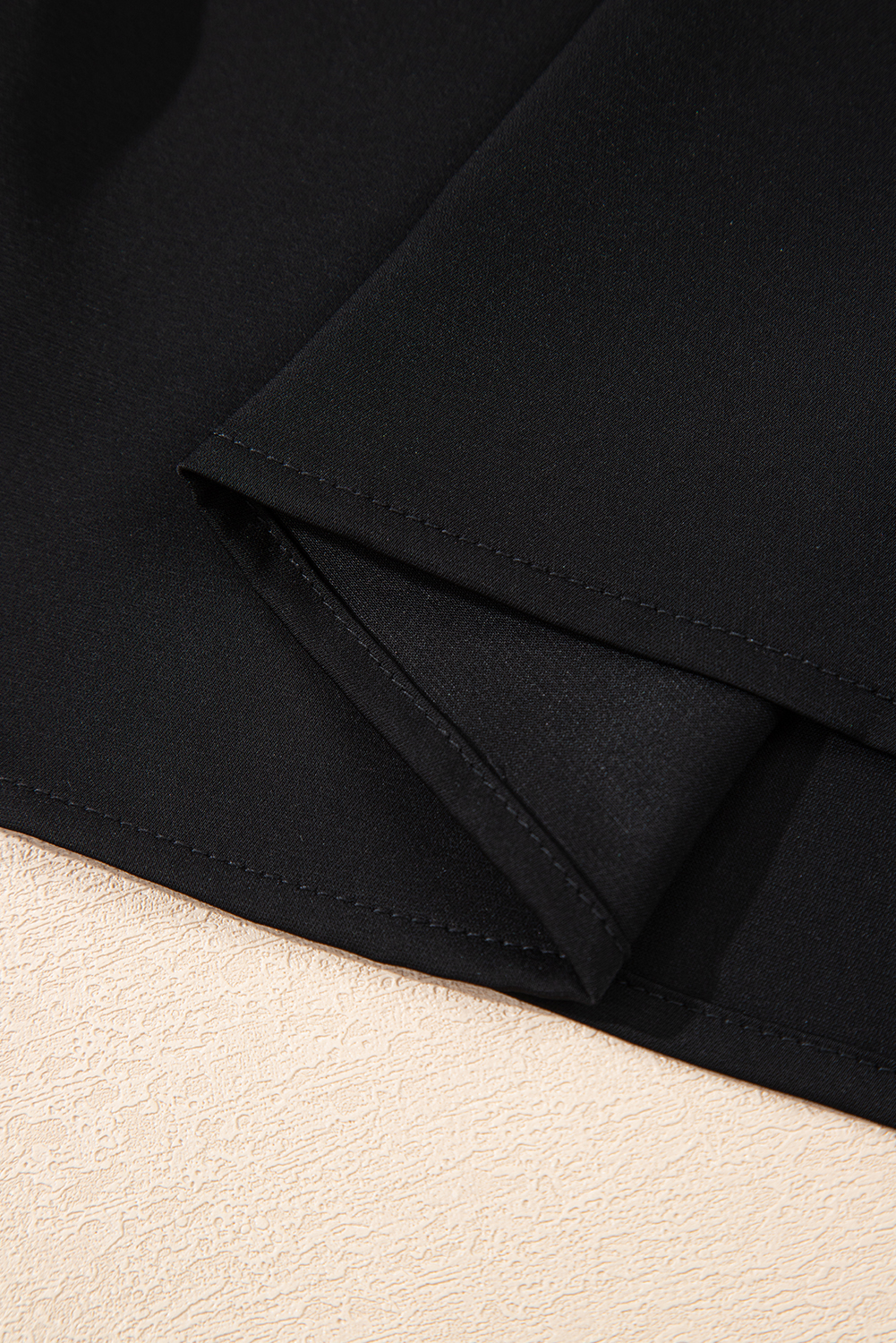 Women's Black Silky Petal Sleeve Blouse with Notched V Neck - Detail View 9