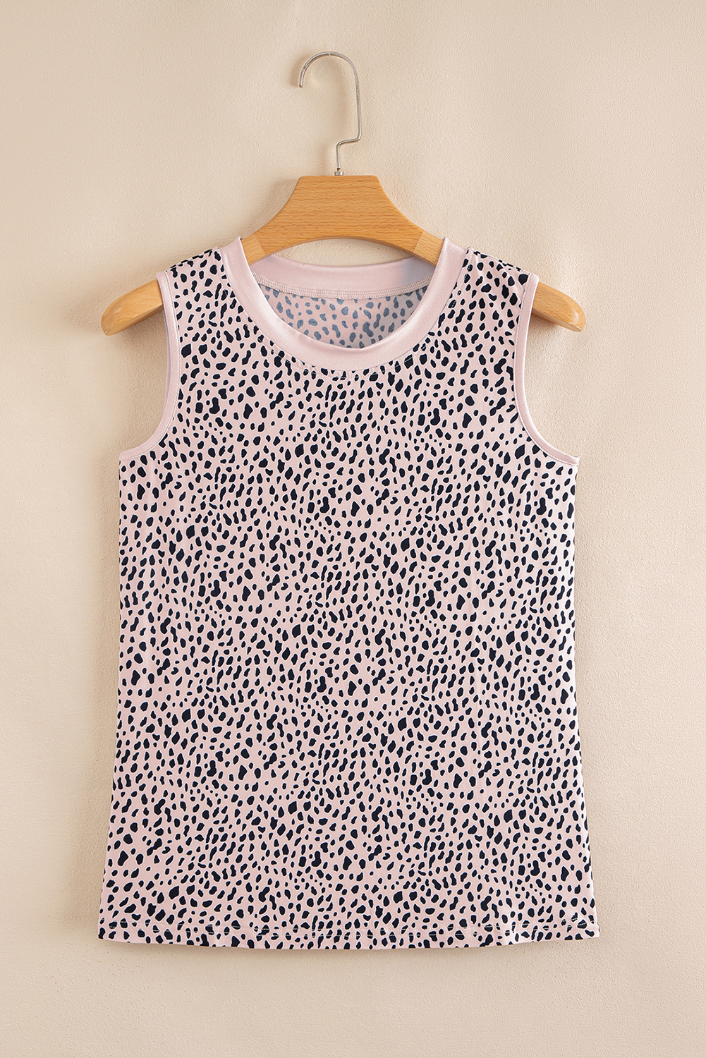 Casual Sleeveless Round Neck Top in Apricot with Leopard Print - Perfect for Summer - Detail View 3