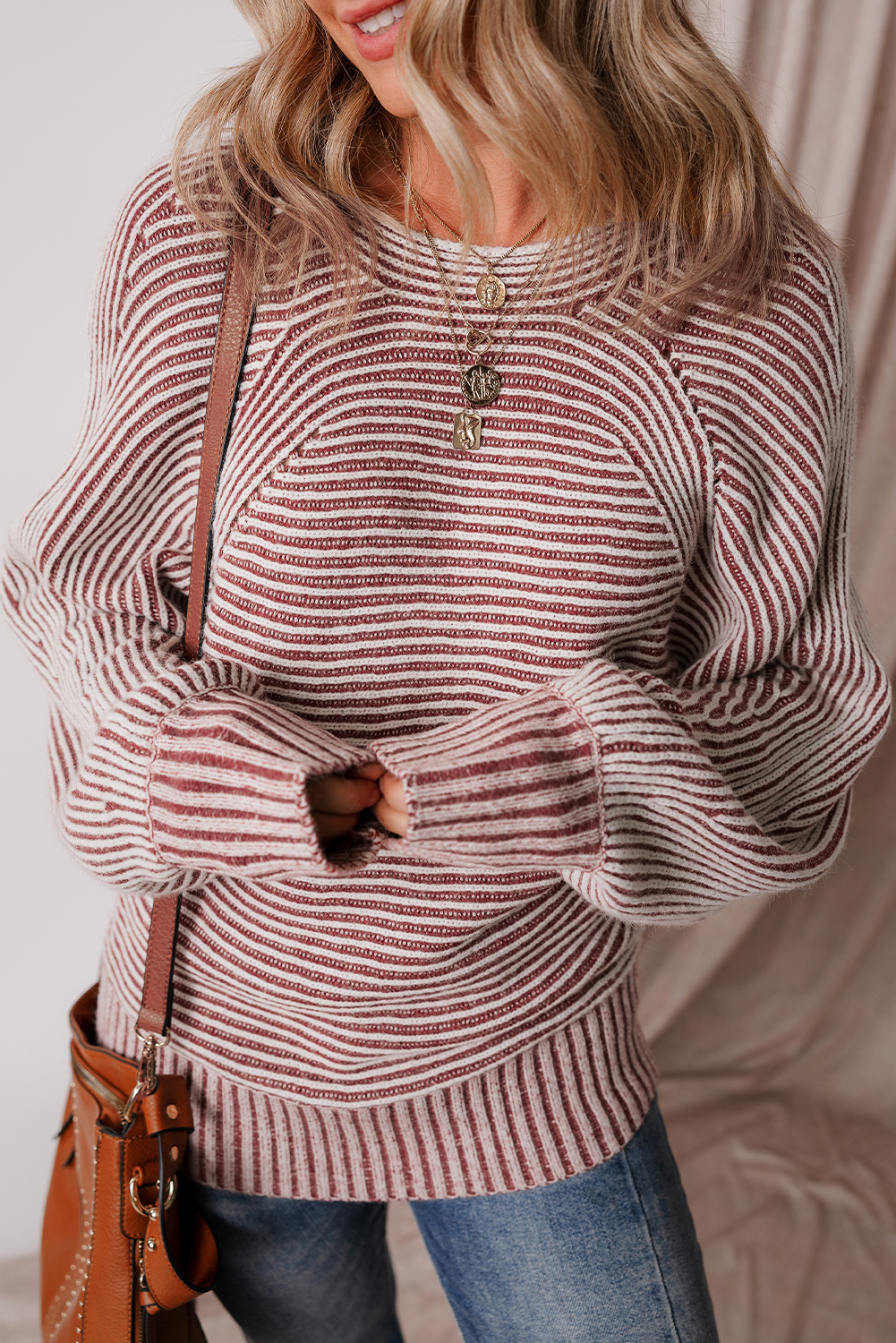 Fashionable Boat Neck Baggy Sweater for Daily Wear - Perfect for Fall & Autumn - Detail View 3