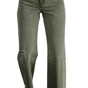 Women's Four Leaf Clover Distressed Wide Leg Jeans – Casual Daily Wear